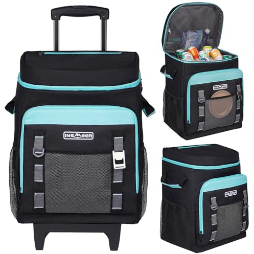 Sac isotherme à roulettes, 50 l/80 cans, grand sac isotherme pliable et étanche, sac isotherme pour la plage, le camping, le pique-nique, le shopping