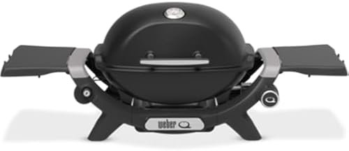 Weber Q 1200N Barbecue à gaz avec tablettes latérales/Grill léger pour Camping, terrasses et balcons, avec brûleur Haute Performance, grilles en Fonte émaillée et allumage électronique, Noir Minuit