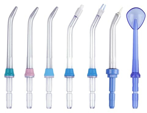 7 ugelli di ricambio per irrigatori dentali Aquapik® | multifunzione e specializzati, colori differenziati per tutta la famiglia, consigliati dai dentisti, include astuccio igienico