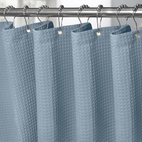 VANZAVANZU Shower Curtain for Bathroom with Metal Hooks Waffle Fabric Shower Curtain Heavy Duty Bath Curtain for Wet Room Bathtub Shower Stall, Weighted Hem, Waterproof - 182 x 244cm (Moonlight Blue)