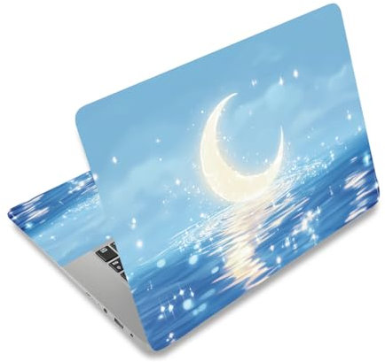 PLIGREAT Starry Moon Water Ripple Laptop Skin Sticker Pegatinas aptas para portátiles de 12, 13, 13,3, 14 15 pulgadas, azul claro, universal, extraíble, vinilo, portátil, arte protector para