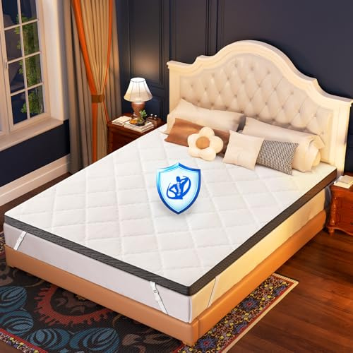 Glendan Firm Mattress Topper Queen: 3 Inch High Density Bed Topper - Extra Support Foam for Back Pain Relief - Breathable Washable Cover with Anti-Slip Straps - CertiPUR-US Oeko-Tex Certified 80x60