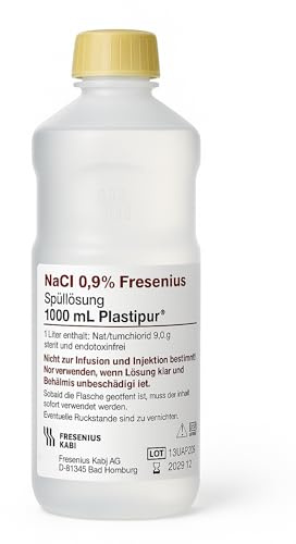 PLASTIPUR - NaCl 0,9% - 1 Litro - Solución salina fisiológica isotónica - solución salina bebé 1L - solución salina para limpieza de heridas - solución salina para nariz y ojos - estéril
