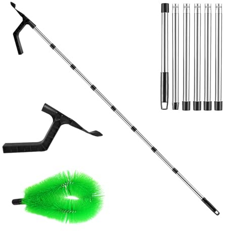 Storystore Gutter Cleaning Tool, 240cm Extendable Roof Gutter Cleaner Equipment, Gutter Cleaning Brush & Leaf Shovel & 6Pcs Telescopic Poles for Cleaning Leaves Window Gutter Hanging Light Spider