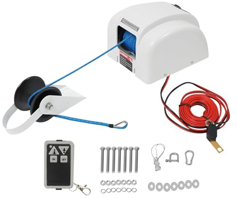 12 kg elektrisk ankarvinsch 12 V marin sötvatten saltvatten ankarvinsch sats med fjärrkontroll och 30 m förlindat ankarrep för snabbbåtar komplett set vit