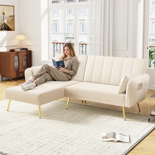Huayz Divano letto pieghevole angolare con schienale regolabile, divano letto in velluto a forma di L, per soggiorno, camera da letto, camera degli ospiti