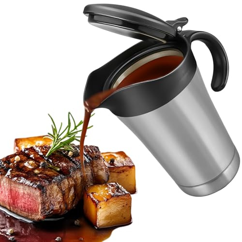 Salsiera termica in acciaio inox 750 ml con coperchio a cerniera e doppia parete, con maniglia. Elegante salsiera argentata per servire salse e creme a casa. o a cene