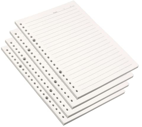 UCFBWO Carta di ricarica 4 confezioni di fogli per raccoglitori ad anelli, formato A5, ricaricabili, 240 fogli, 20 fori, per quaderni A5, diario