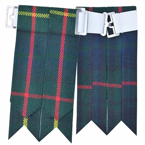 Scottish Kilt Flashes for Men - Traditional Kilt Hose Socks Flash Tartan and Plain with Heavy Buckle Adjusters, Acrylic Wool Garters Pointed - Perfect for Highland Attire (Hunting Stewart)