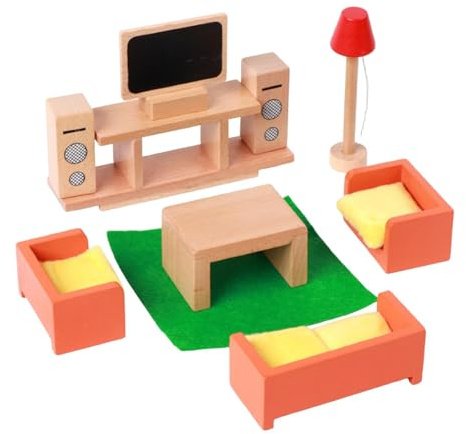 Milageto Ensemble de Meubles en Bois pour Maison de poupée, décoration Miniature, Accessoires pour Petite Maison, Cadeau d'anniversaire pour Enfants de 3 à, Living Room