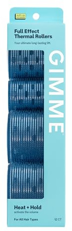 Gimme Beauty Full Effect Thermal Rollers - Hair Rollers for Salon-Style Blow-Outs - Gentle & Secure Hold for All-Day Styling - 3 Sizes for Bouncy Curls or Natural Waves - All Hair Types, 12 Count