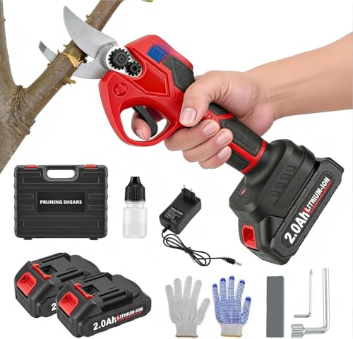 Sécateur électrique avec batterie, 600 W, sécateur électrique professionnel avec 2 batteries de 2000 mAh et écran LCD, moteur sans balais coupe les branches jusqu'à 30 mm, avec interrupteur de