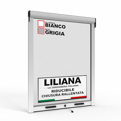 Zanzariera a Rullo LILIANA Riducibile per Finestre Con Chiusura Rallentata - Bianca RAL9010 con Rete in Fibra di Vetro Grigia - Made in italy (L 120 x H 170cm)
