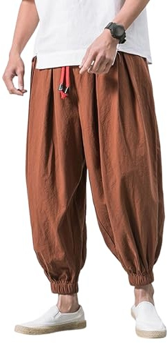 Pantaloni Hakama da Uomo, Modello Harem Oversize, Stile Hip Hop, Larghi, con Elastico in Vita, Colore Marrone caffè, Taglia 4XL.