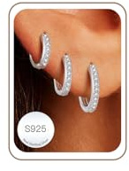 3 Pairs Sterling Silver Hoops Earrings Stack for Women Chunky Hypoallergenic Earrings Cubic Zirconia Small Tiny Cartilage Sleepers Huggie Earrings Set for Multiple Piercings Lightweight Jewellery