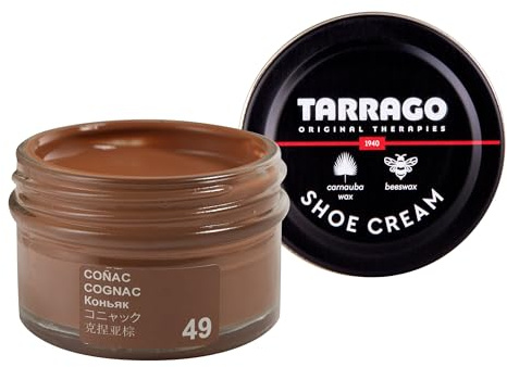 Tarrago Shoe Cream – Betún para Zapatos de Cuero y Piel 50ml | Crema Zapatos Nutritiva con Cera de Abeja y Carnauba | Alta Cobertura y Brillo | Cognac (49)