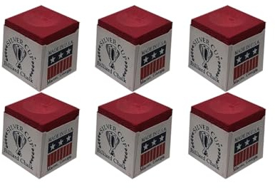 Silver Cup Set of 6 Red Billiard Pool Cue Chalk