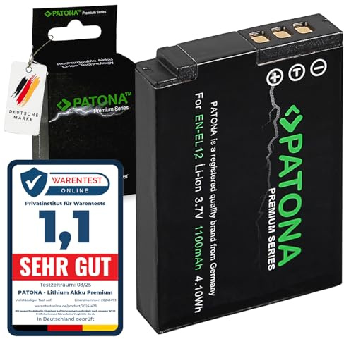 PATONA Premium Akku EN-EL12 1100mAh Ersatz für Nikon ENEL12 EN EL12 Kompatibel mit Nikon CoolPix Cool Pix A1000 A900 AW130 AW100 S6300 S8000 S8100 S8200 S9100 S9500 S9700 S9900 S1000pj S1200pj