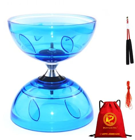 5 Inches Triple Bearing Diabolo Made by Soft Silicone Rubber, Flexible 3 Live Axles Chinese Yoyo Diablo Set with Fiberglass Diablo Sticks & String Kit Great for Beginners and Pro (Blue)