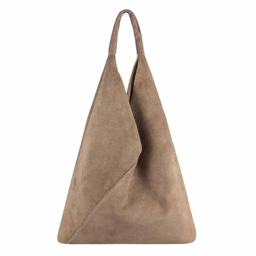 ITALYSHOP24 OBC Made in Italy Damen XXL Leder Tasche Handtasche Wildleder Shopper Schultertasche Dunkeltaupe