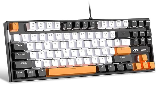 MageGee 75% Mechanical Gaming Keyboard with Yellow Switch, LED White Backlit, 87 Keys TKL Wired for Windows Laptop PC Gamer - Carbon Black