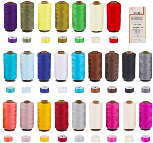 Nähgarn für Nähmaschine, Nähgarn Set Enthalten 25 Spulen 400 Yard/Rolle, 25 Spulen 50 Yard/Rolle mit Nähgarn-Box, und 16 Stück Nadeln, Polyester Nähmaschinengarn für Nähmaschine(25 Farben)