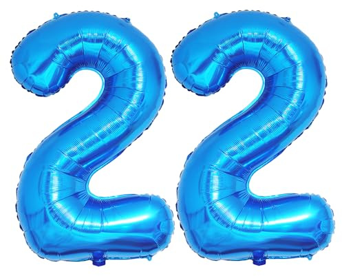 Ponmoo 40 inches Foil Balloons Numbers 22 Blue (101cm), Inflatable Helium or Air, Giant Balloon Number 0-9, 10-29, 30-100, Grand Balloons for Anniversary Wedding Birthday Party Decoration