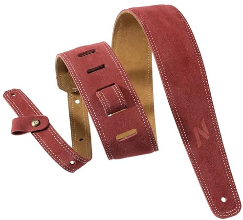 Nefelibata Guitar Strap, 2.5 Wide Bavarian Tumbled Leather Guitar Straps with Foam Padding and Cable Storage Loop, for Kids, Men and Women, for Acoustic, Bass and Electric Guitars（Jujube Red）