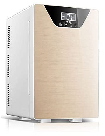 PPGE Home 20L Mini Fridge Car Refrigerator Freezer DC 12V / AC 220-240V Portable Cooler & Warmer with Three-Core Cooling System for Skin Care, Cosmetics, Food (Color : Gold)
