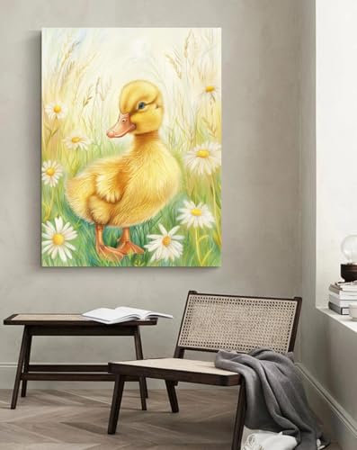 Taxpy Tableau art déco Petit canard jaune dans les fleurs,L,60 * 80cm Toile Tableau Mur Art Photo Peinture à l'huile d'impression sur toile pour la Maison Salon décor