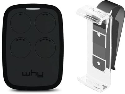 1Control Why, Télécommande Universelle, 4 Boutons + Clip Pare-Soleil, Ouvre Les portails et Les Portes de Garage, Copie 750 télécommandes à Code déroulant, Contrôle jusqu'à 4 entrées, Noir