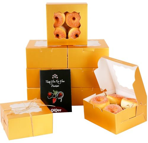 Gcardist Up Gold 15.2x15.2x7.6cm 15Pcs Cookie Box with Window Pastry Macaron Bakery Box For Packaging (6x6x3 inch)