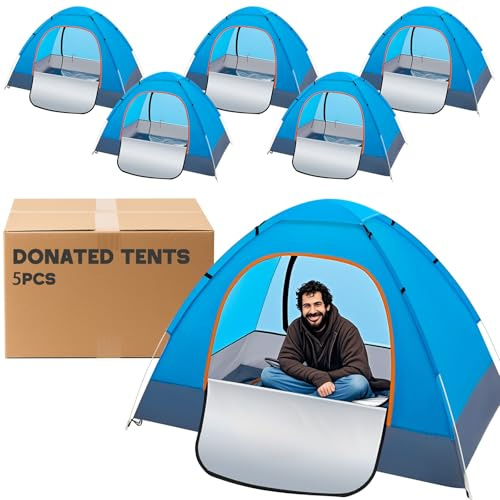 Wowangce 5 Pcs 15/10/5 Pack Camping Tents for Homeless Bulk 2 Person Pop up Homeless Backpacking Supplies Adult Waterproof Instant Easy Setup Tent for Hiking Outdoor Travel Camping Donation (Blue)