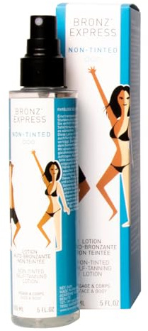 BRONZ’EXPRESS Autoabbronzante Naturale Non Colorata 150 ml – Lozione Progressiva Viso e Corpo, Abbronzatura Graduale Senza Sole, Formula Francese