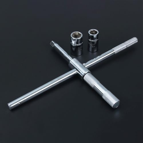 4-Way Configurable Lug Wrench Set for Cars – Heavy-Duty Alloy Tire Iron Having Non-Slip Handle Telescopic 15-inch (375mm) Design Sockets 17 or 19 or 21/23mm – Red
