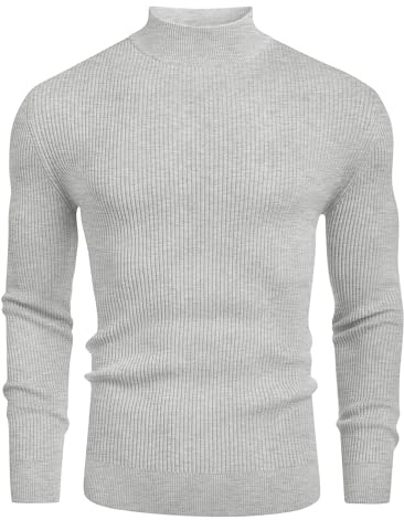 COOFANDY Mens Jumper Turtle Neck Jumper Mock Neck Jumpers Light Gray L