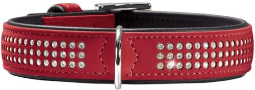 HUNTER SOFTIE TRILUXE Hundehalsband, Kunstleder, glitzernde Strasssteine, 50 (S-M), rot