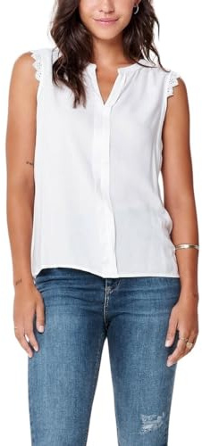 ONLY Top sin Mangas con Detalles de Encaje - Blusa Casual de Mujer, Color:Blanco, Talla:40