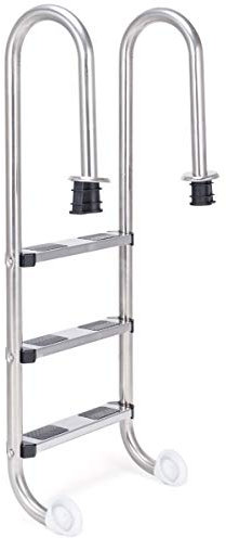 COSTWAY Échelle de Sécurité pour Piscine Echelle de Piscine à 3 Marches en Acier Inoxydable Anti-derapantes