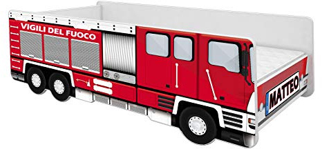 ACMA Letto bambini bambino auto letti Materasso Vigili del fuoco (140x70 cm + Nome)