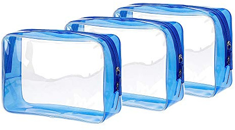Pochette Trasparente Borse da Toilette Trasparente Plastica Trasparente blu 3 pezzi （Misure diverse）Cosmetici Trucco per Donna Uomo Bambino Doccia Impermeabile