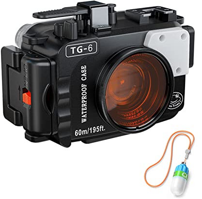 Sea Frogs 195 Feet/60 Meter Unterwasser Kamera Gehäuse wasserdichtes Gehäuse für Olympus TG6 Schwarz (Gehäuse + Rot Filter)