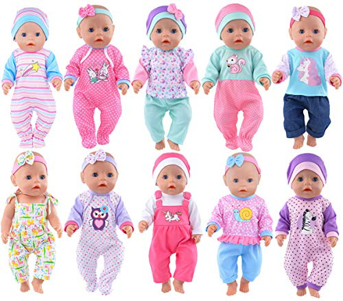 10 Sets Sweet Doll Clothes Accessories Include Hats and Head Bands for 43cm New Born Baby Doll