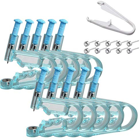 Merkts Öronpiercing, engångs säkerhet öronpiercingpistol, Asepsis piercing-kit, piercingtillbehör, örondubb 10 piercingenhet + 1 stannande enhet