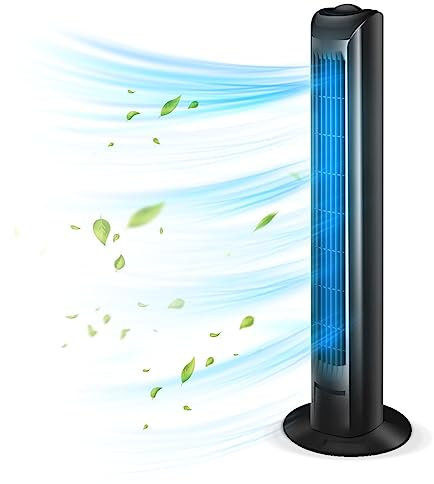 Tower Fan Electric Fans Quiet Cooling 32-inch 3 Speed 90° Oscillating Cooler Tower Fans Bladeless Floor Fan Freestanding for Bedroom Living Rooms Kitchen Home Office - Black
