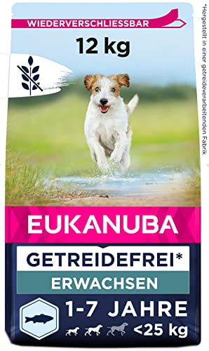 Eukanuba Hundefutter getreidefrei mit Fisch für kleine und mittelgroße Rassen - Trockenfutter für ausgewachsene Hunde, 12 kg