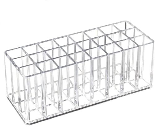 DRERIO Lipstick Organizer With 24 Slots, Acrylic Storage Case for Lip Gloss, Balm, Eyeliners - Clear Display Holder