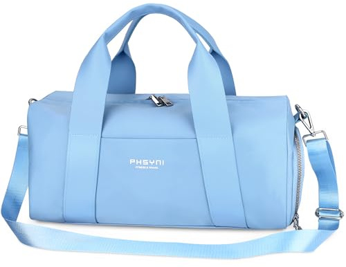 Pequeña Bolsa De Deporte para Mujeres, Niñas y Niños,Diseño para Fitness,Entrenamiento, Baile, Ballet, Natación con Zapatero Independiente y Bolsillo Impermeable(Azul,40x19x20 cm,15L)