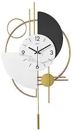 Homary Reloj de Pared Moderno de 16.5 Pulgadas,Decorativo en Oro, Reloj de Pared Grande Redondo 3D, Reloj de Metal Digital con Péndulo Geométrico Silencioso
