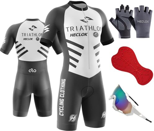 Traje de Triatlón de una Pieza para Hombre＋Acolchado Profesional de Competición,Ligero, Traje de Triatlón para Hombre,para Carreras,Ciclismo,Natación, Traje de Ciclismo
